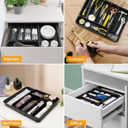 Organizzatore di posizionamento estensibile - grande contenitore per posizionamento in cucina - cassa di conservazione per cucchiai, forchette e coltelli - plastica nera