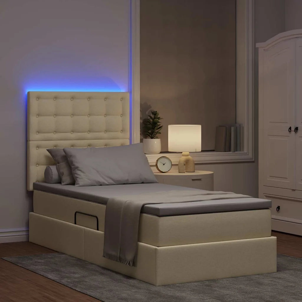 Letto con contenitore LED e materasso Crema 90 x 190 cm Tessuto