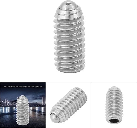 Set di viti a bol M3 a 6 gomiti - Acciaio inossidabile - Veerkogel - Corrosione resistente - Per uso medico - Viti a bol con plunjer