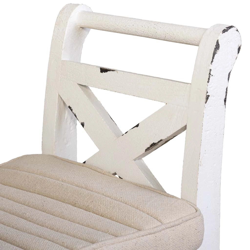 Sgabello in legno e metallo con cuscino bianco 72x33x73h