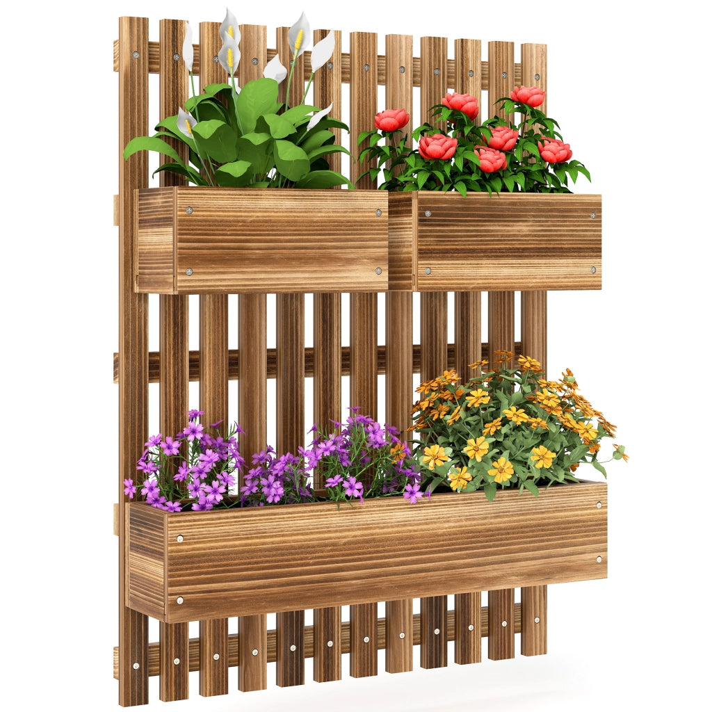 Fioriera da parete con 3 vasi in legno massello amovibili ¨C zephmum ¨C 60x16x80 cm