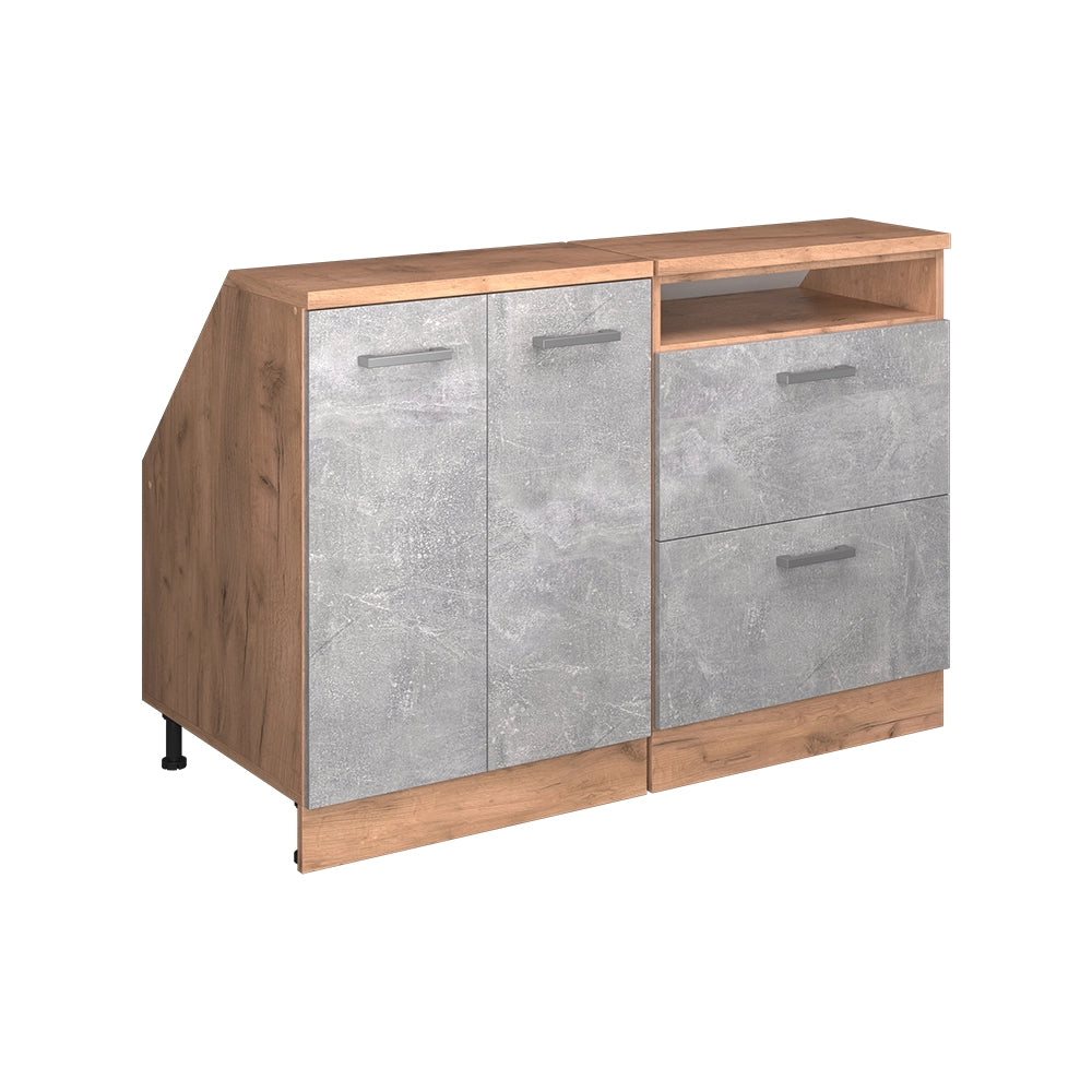 Mobile cucina sottotetto R-Line Calcestruzzo/Rovere dorato 120 cm Set di 2 carcasse armadio profondità 60 cm Vicco