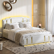 Letto 160x200 cm con cassetti e LED in velluto beige