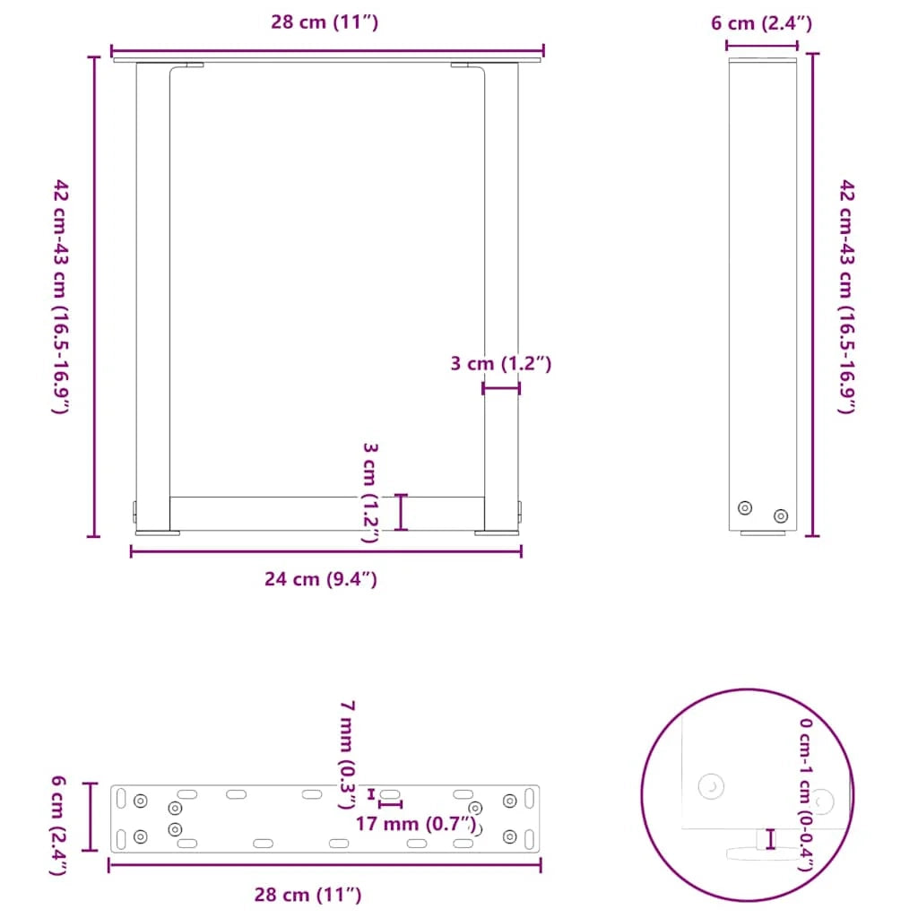 Set di 2 gambe regolabili per tavolino da caffè a forma di U design moderno 28 x 43 cm acciaio nero 02_0057388
