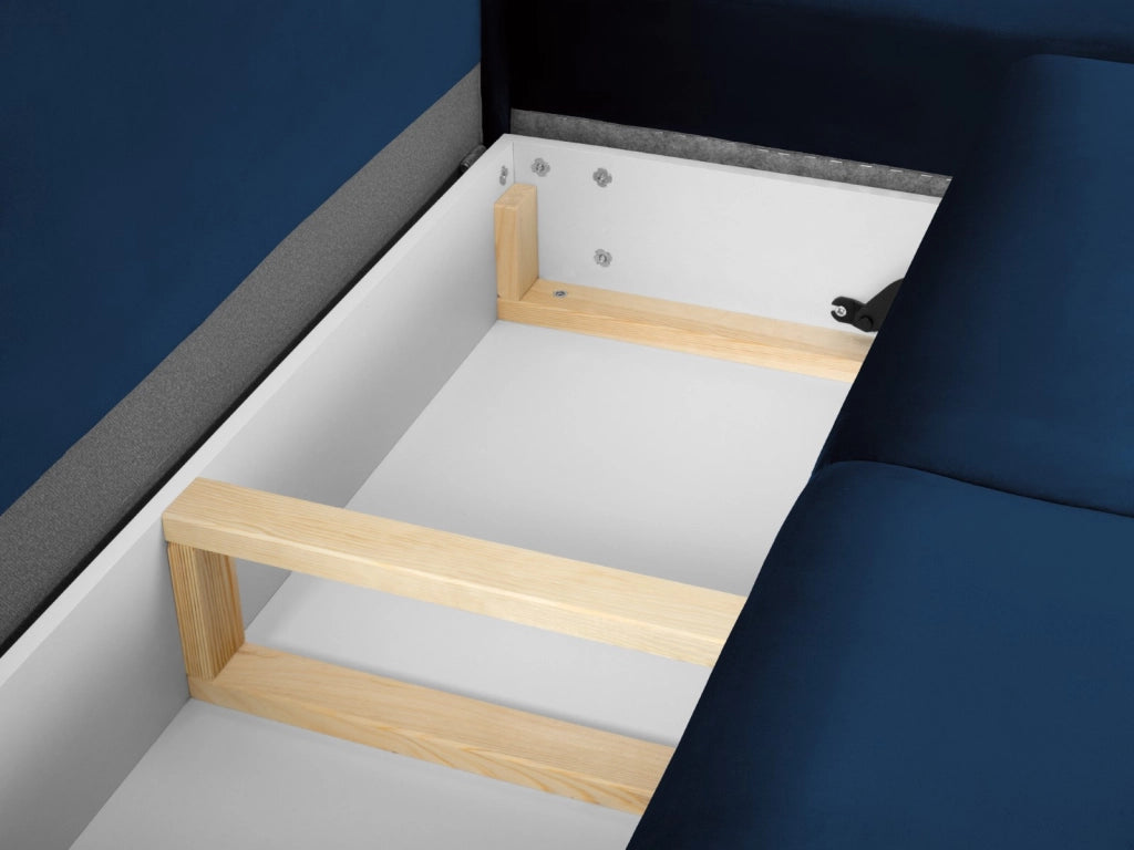 Cosmopolitan Design - Divano convertibile angolare destro con contenitore "Kyoto" 5 posti in velluto blu reale 