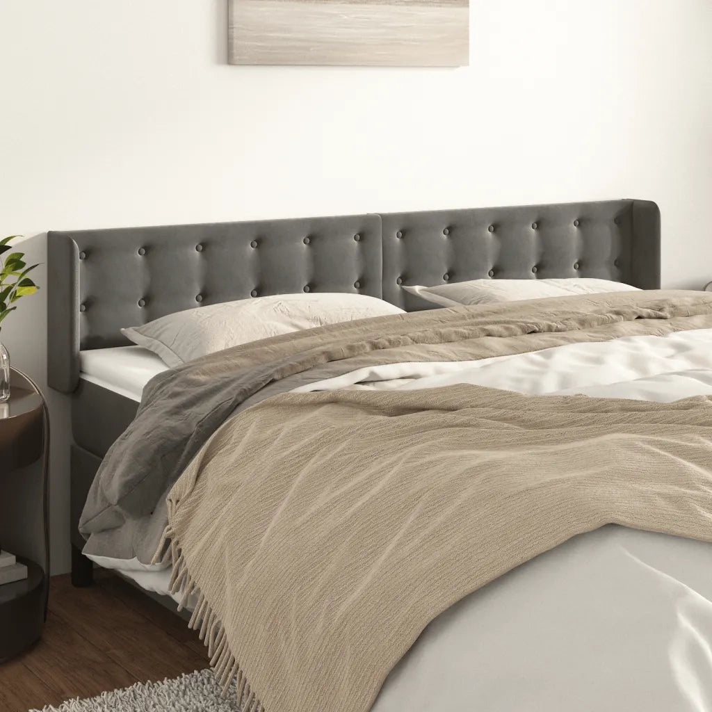Testiera | Testata ad Orecchio Grigio Scuro 183x16x78/88 cm in Velluto