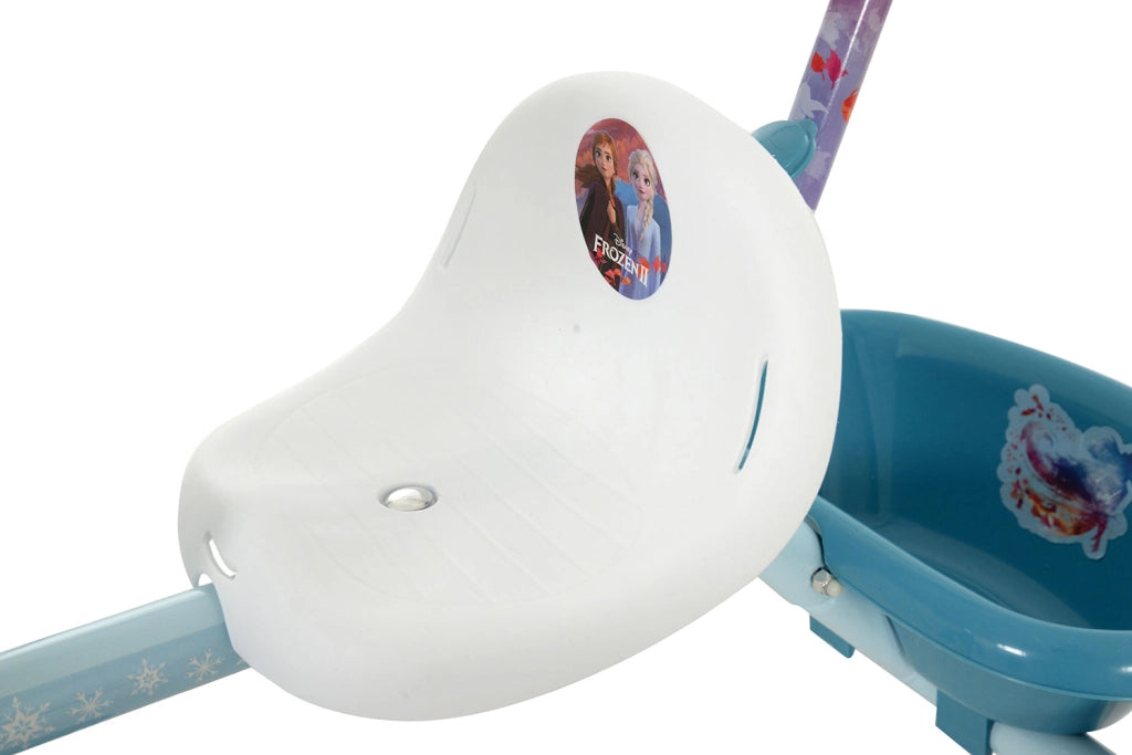 Triciclo a Pedali Primi Passi per Bambini con Maniglione Genitoriale Rimovibile e Vano Contenitore Disney Frozen Azzurro