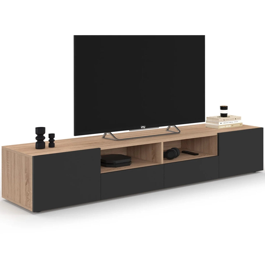 IDMarket - Porta TV ELI da 180 cm in faggio con ante nere