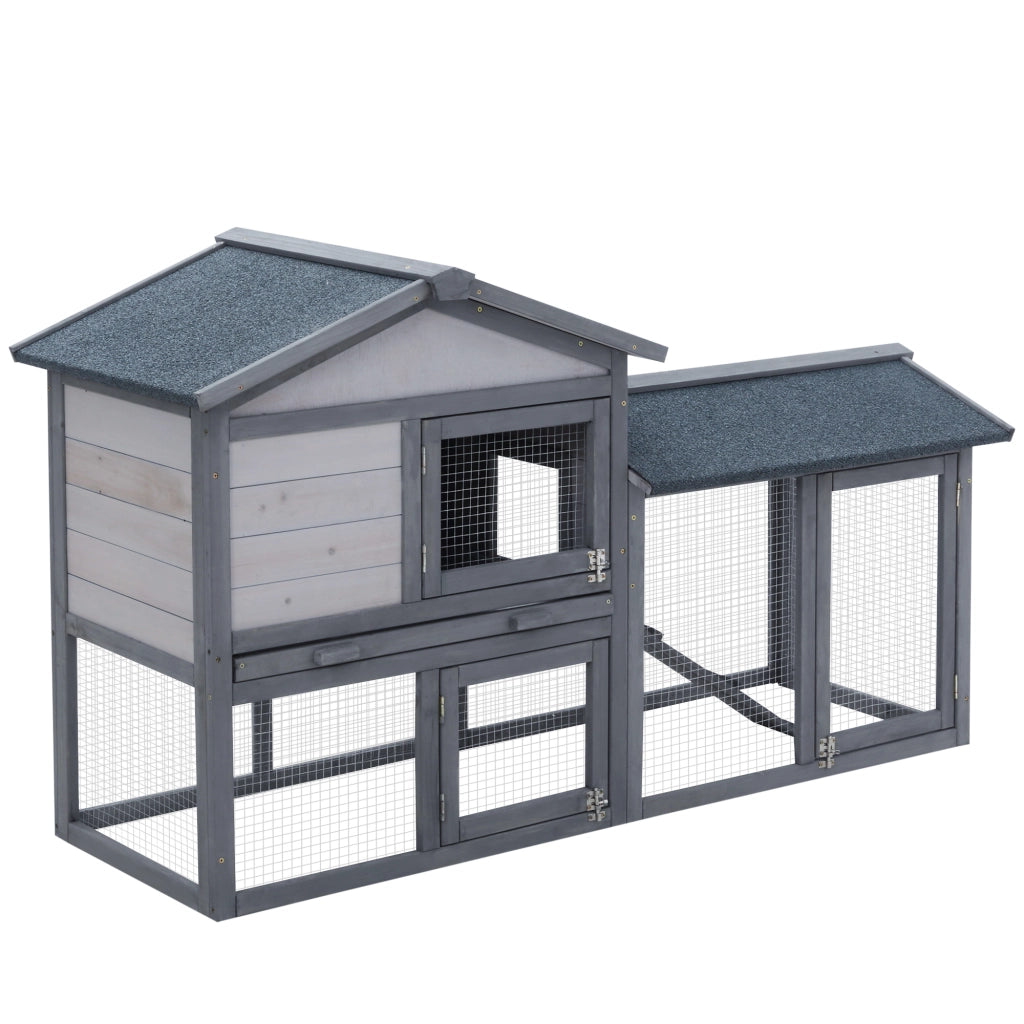 Gabbia per conigli a 2 livelli in legno massello ¨C zephmum ¨C 147x54x84 cm grigio