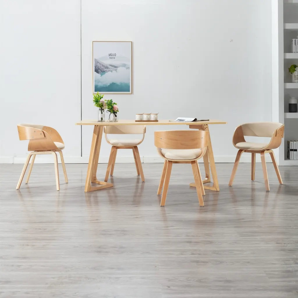 Sedie da Pranzo 4 pz in Legno Curvato e Similpelle Crema