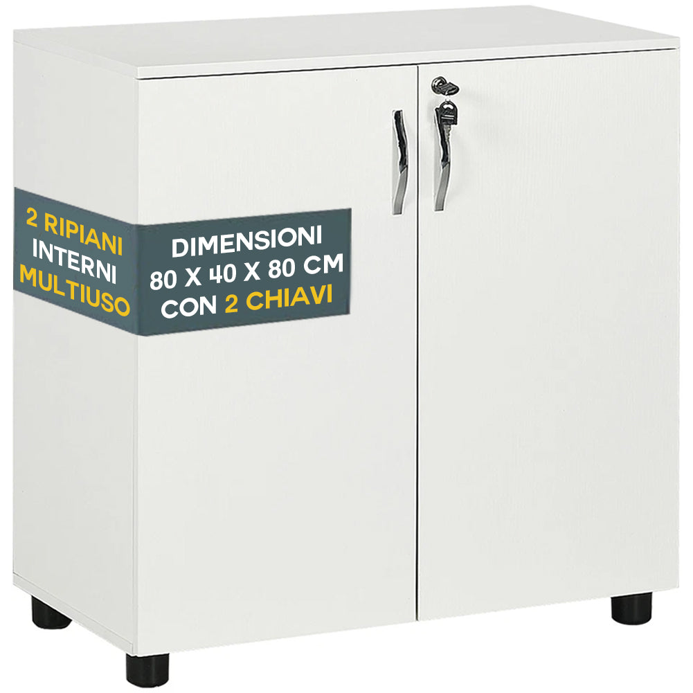 Mobile Ufficio Armadietto Porta Documenti Multiuso 80x40x80 cm con Serratura Bianco