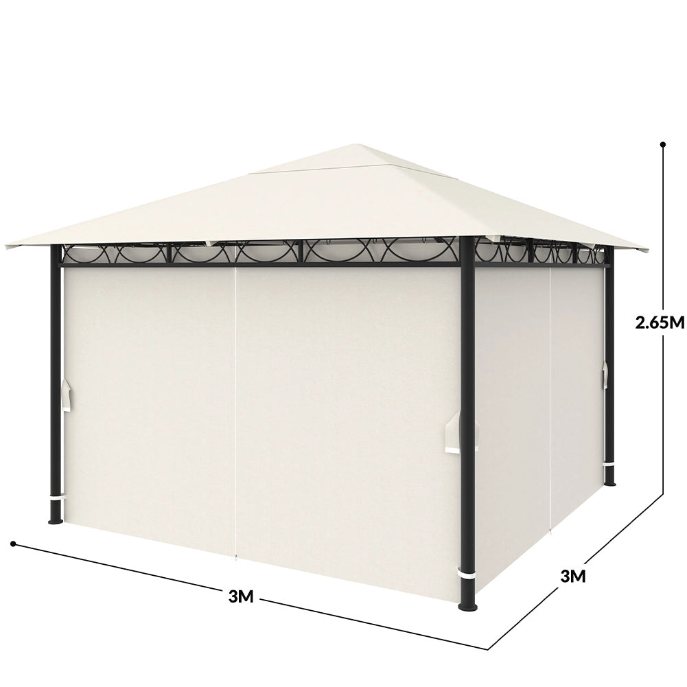 Gazebo 3x3 Metri Robusto Impermeabile Struttura in Ferro Telo Chiusura Zip Beige