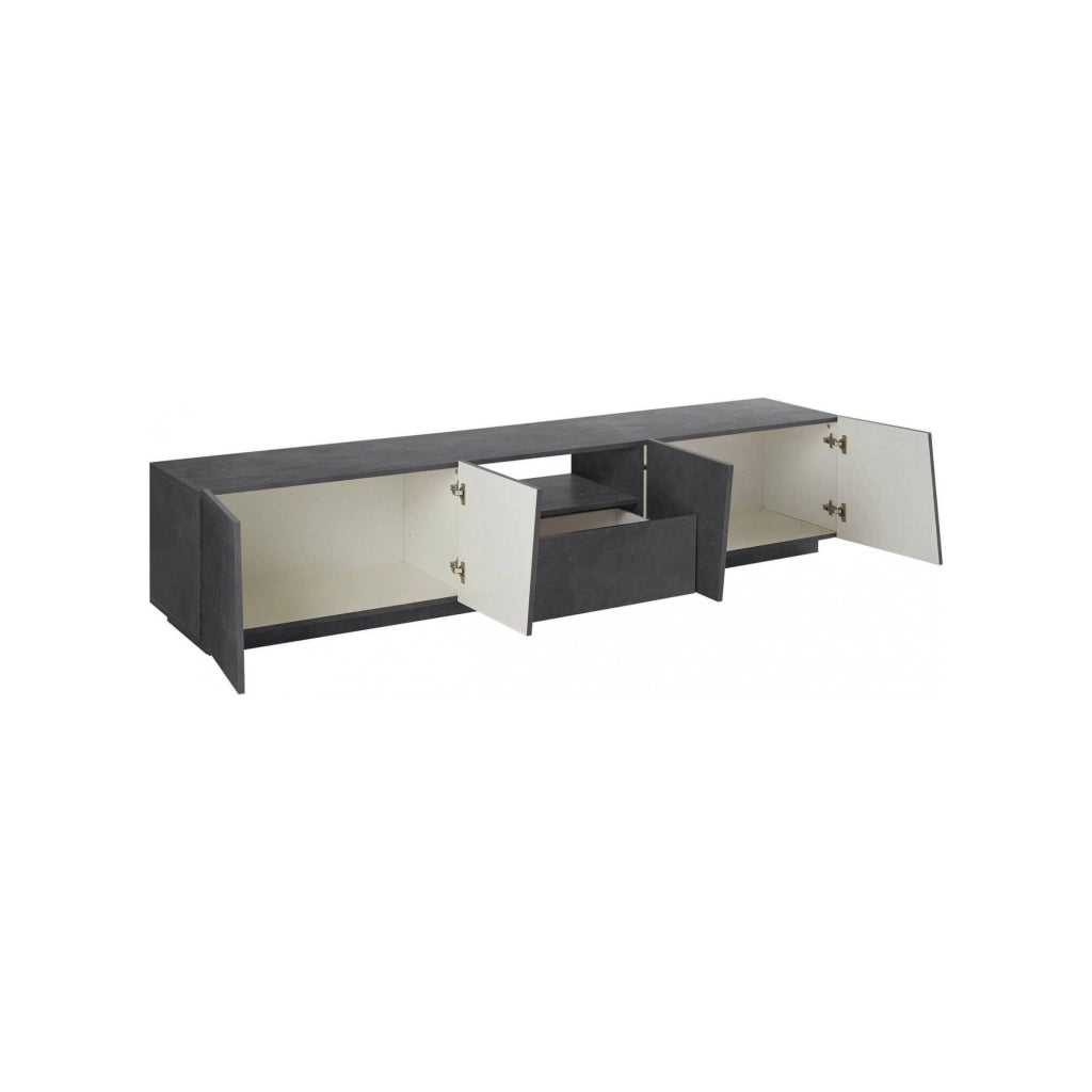 Mobile da soggiorno Porta Azzurras, Made in Italy, Credenza per Azzurras da salotto a 4 ante e 1 cassetto, cm 220x43h46, Grigio Ardesia