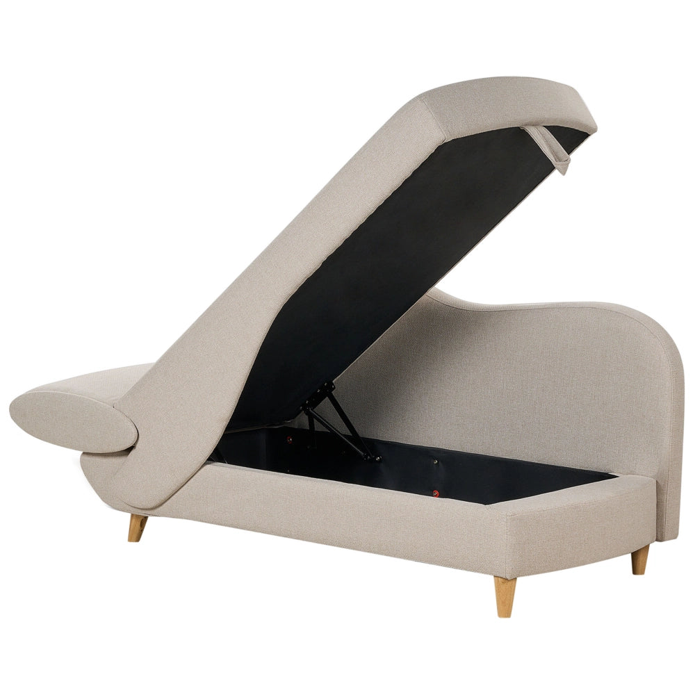 Chaise Longue in tessuto beige lato sinistro con contenitore soggiorno design moderno
