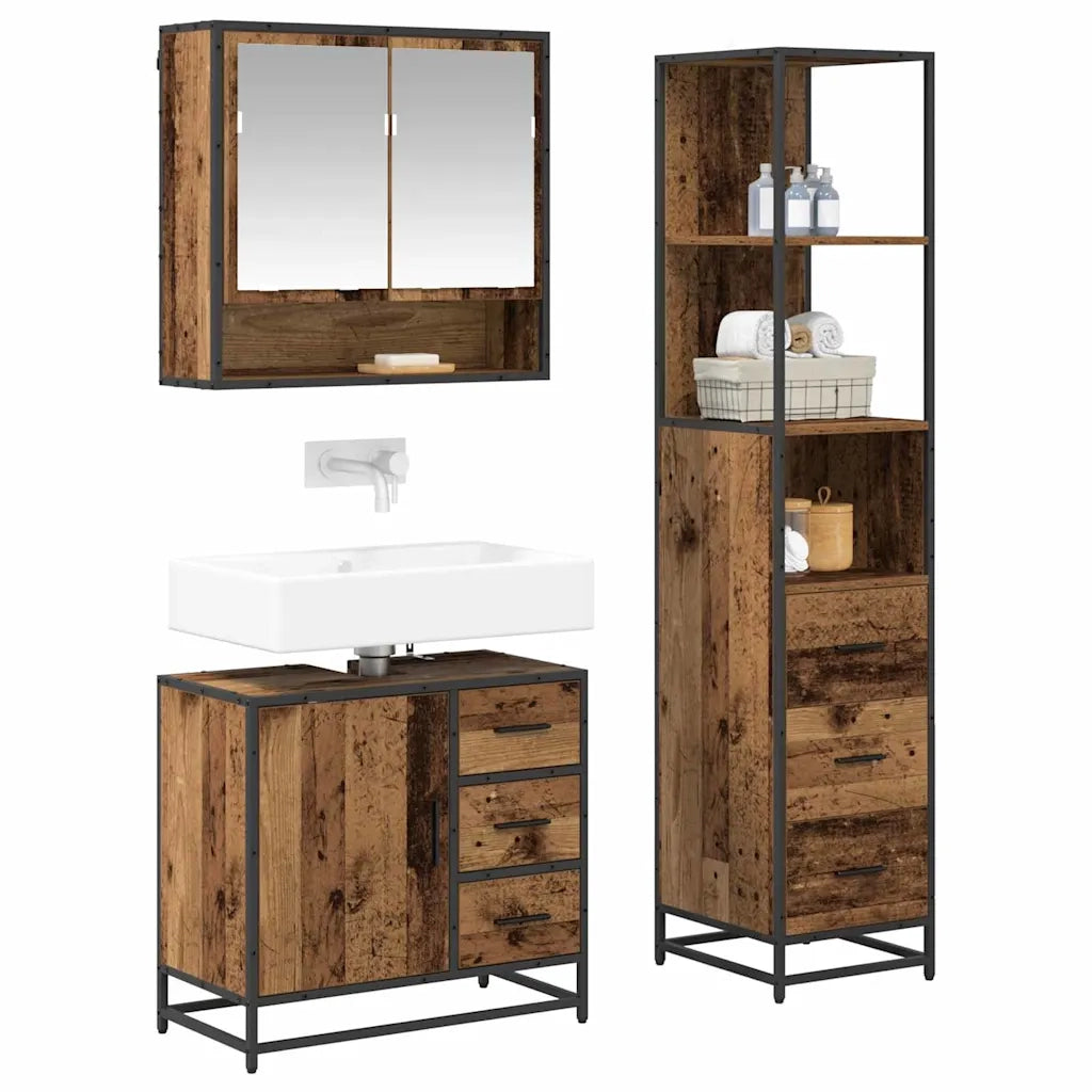 Set di mobili per il Bagno | Armadio da bagno con cassetto 3 pz Legno vecchio