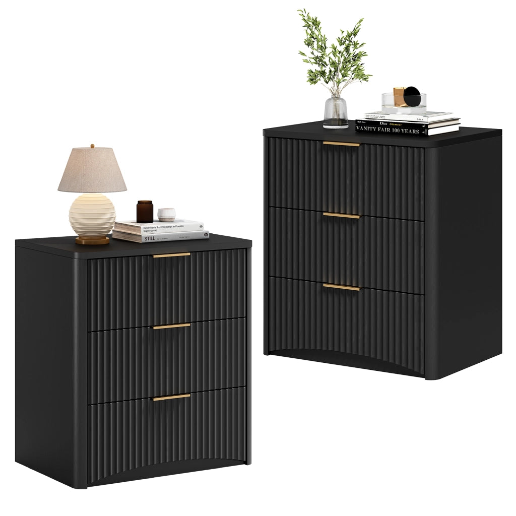 Comodino con 3 Cassetti ¨C MINIMAL ¨C Nero, Metallo, Design Moderno