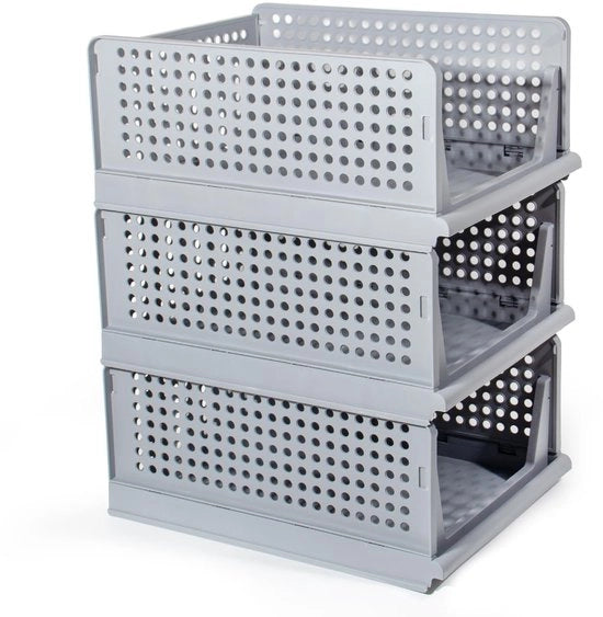 Organizzatore di armadio 3-pack, scatola ripiegabile, sistema di organizzazione per ante, cassetti, armadi (grigio)