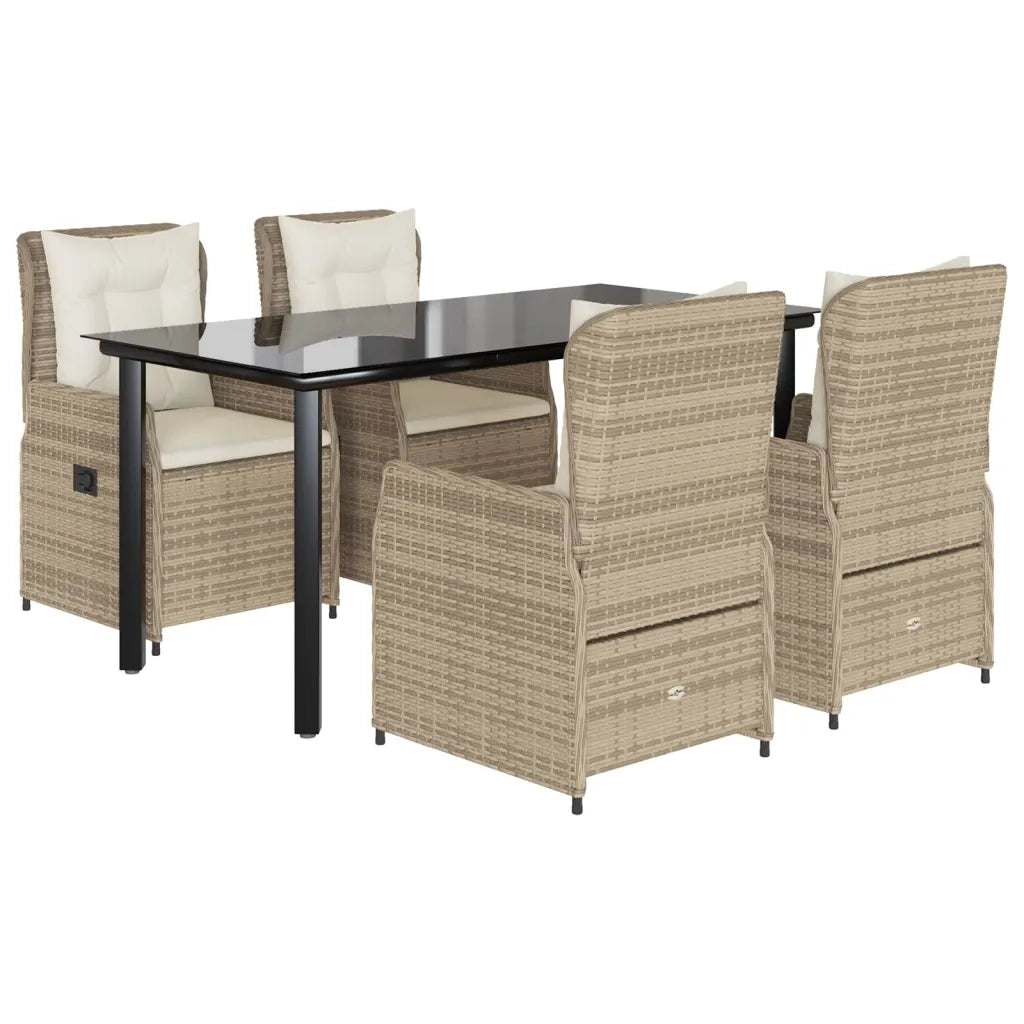 Set da Pranzo da Giardino 5 pz con Cuscini Beige in Polyrattan 3262892