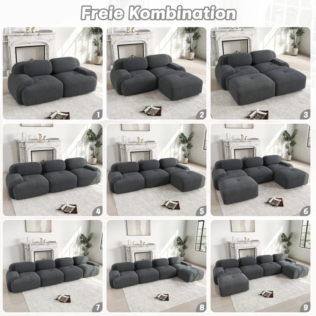Divano angolare modulare in velluto a coste grigio 298x178x70 cm; senza montaggio