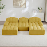 Divano modulare angolare con pouf, schienale ergonomico e seduta ampia in pile granulato giallo 288 × 165 × 79 cm