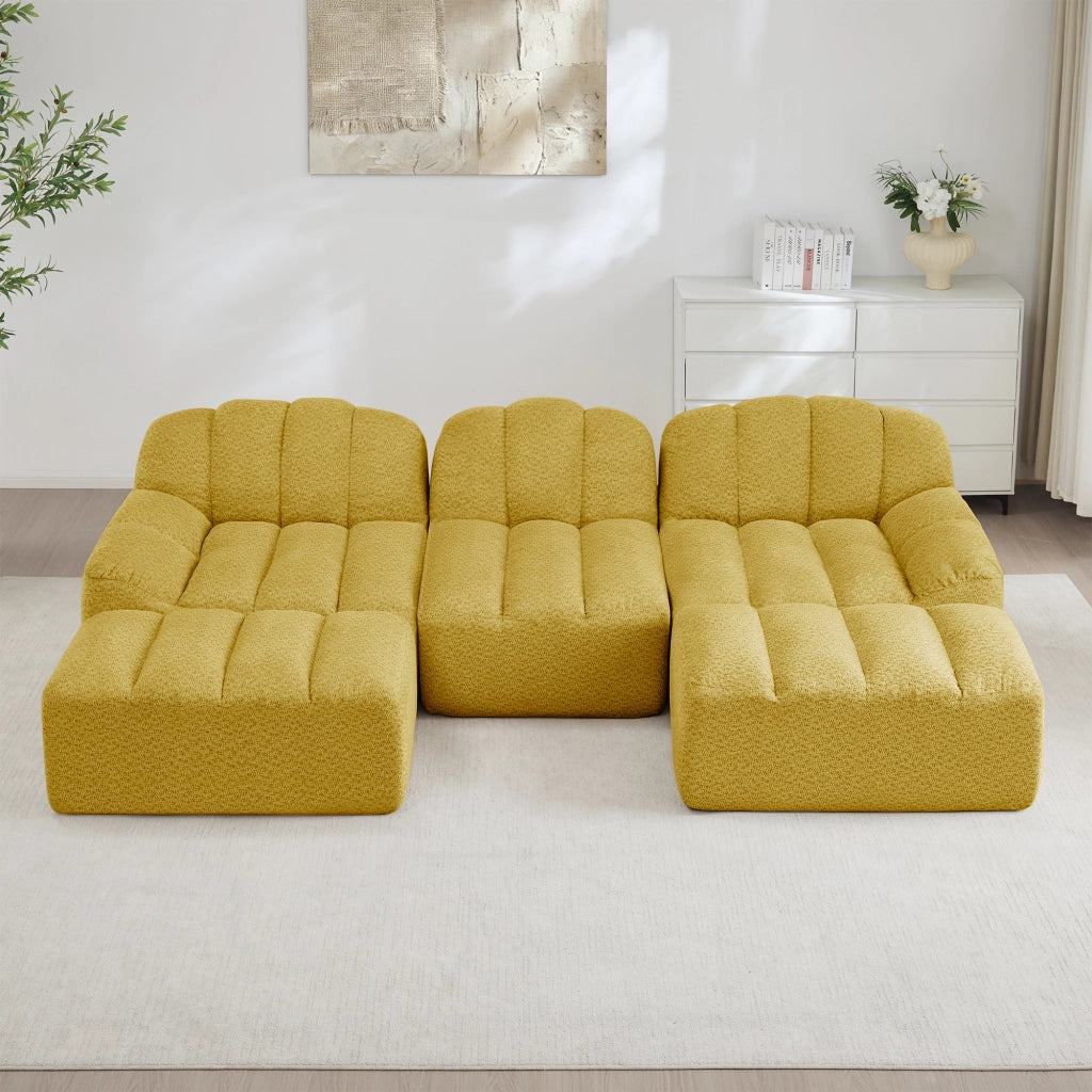Divano modulare angolare con pouf, schienale ergonomico e seduta ampia in pile granulato giallo 288 × 165 × 79 cm