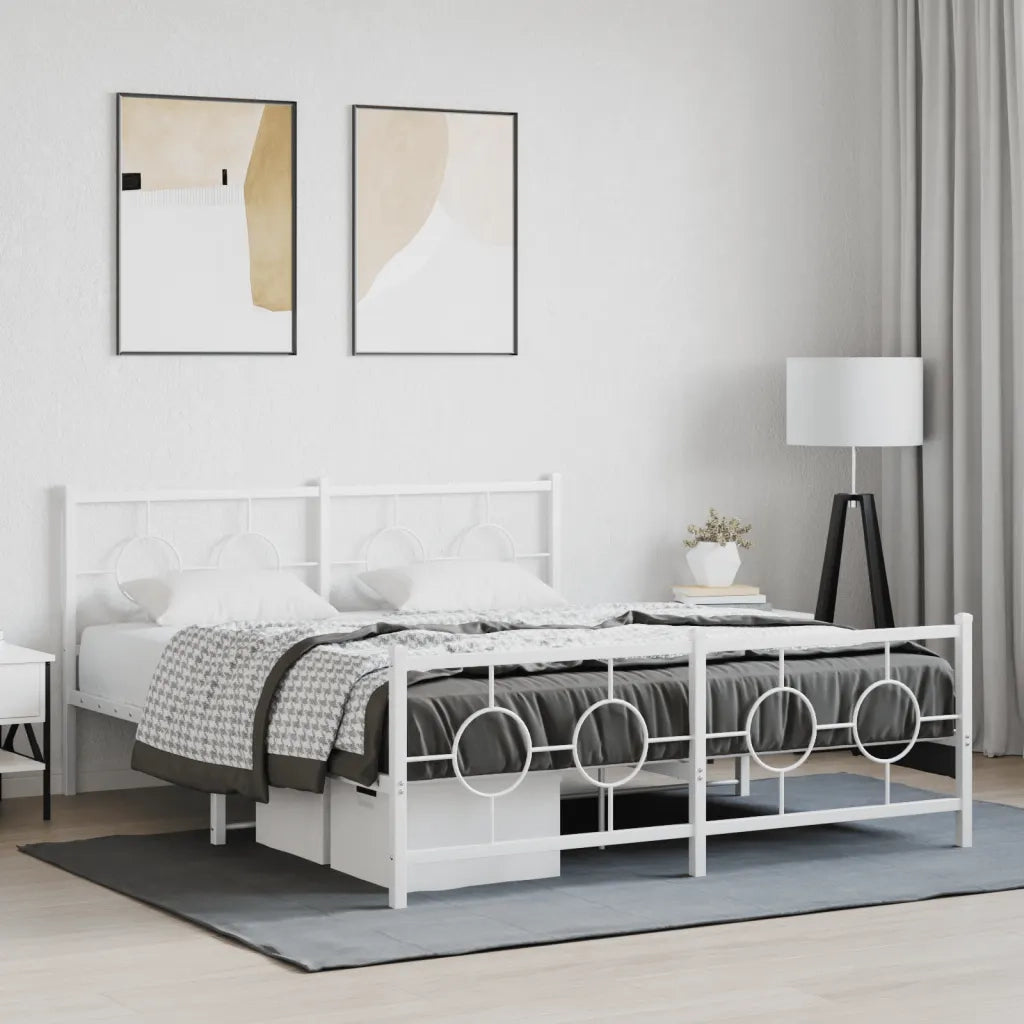 Letto matrimoniale | Letto per adulti | Giroletto con Testiera e Pediera Metallo Bianco 150x200 cm