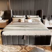 Letto contenitore 180 × 200 cm con sollevamento, senza materasso, per adulti, in tessuto e metallo, grigio
