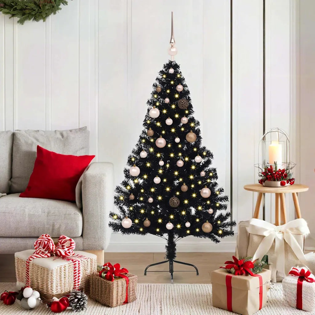 Albero di Natale artificiale con luci integrate Nero 150 cm PVC 3397126