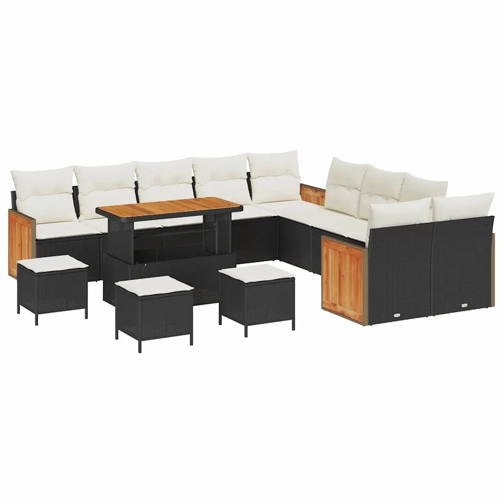 Set Divano da Giardino con cuscino 14 pcs Nero e Crema