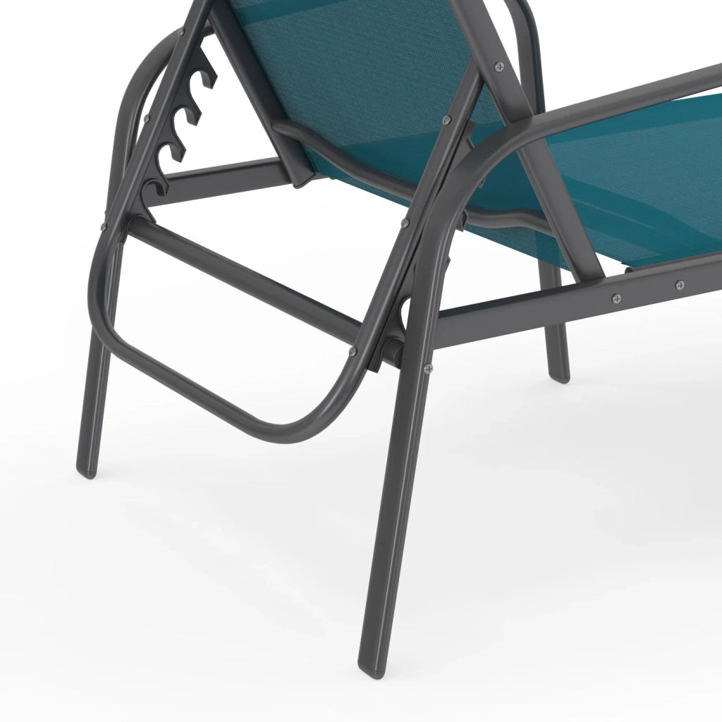 IDMarket - Set di 2 lettini da giardino reclinabili FIDJI in acciaio grigio antracite e tessuto blu anatra