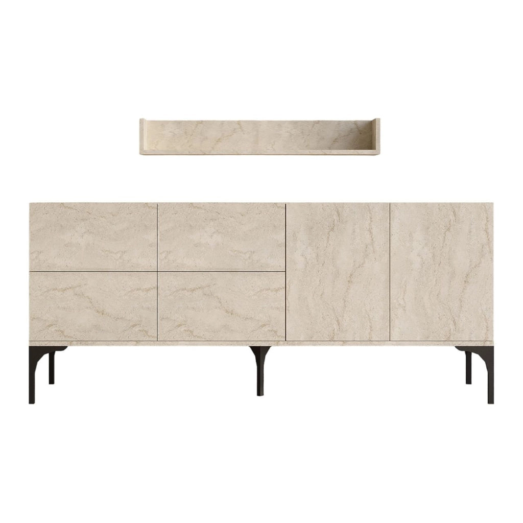 Credenza in legno con mensola a muro "Stella" - 180 x 40 x 55 cm - Travertino