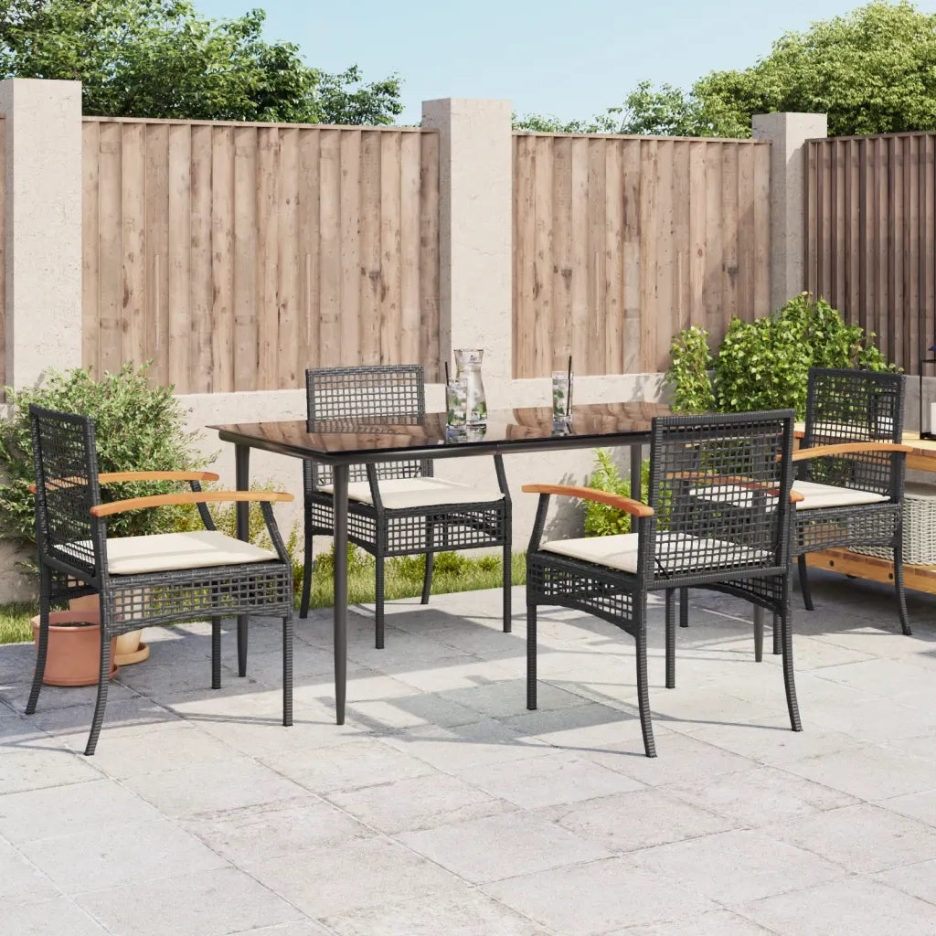 Set da Pranzo da Giardino 5 pz | Set Salotto da Giardino Nero con Cuscini in Polyrattan