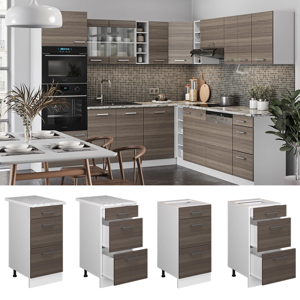 Vicco Mobiletto base per cucina Grigio 40 cm con cassetti, PL Rovere