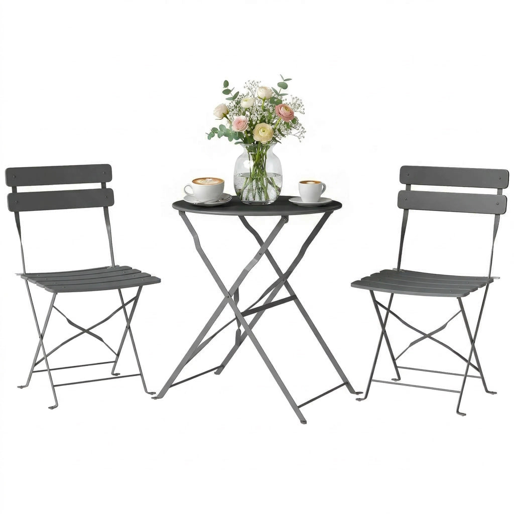 Tavolo pieghevole con sedie da giardino ¨C zephmum ¨C grigio, metallo