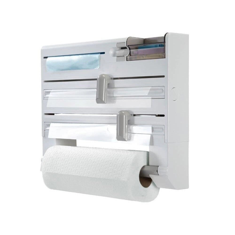 Trade Shop - Porta Rotolo Da Cucina Carta 5in1 Da Parete Organizer Dispenser Pellicola Nastro -