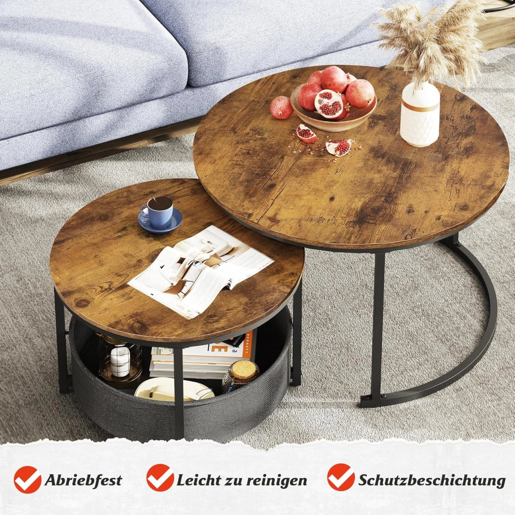 Tavolino da caff¨¨ rotondo con ripiano in legno e gambe in metallo ¨C zephmum ¨C marrone, 80x60 cm