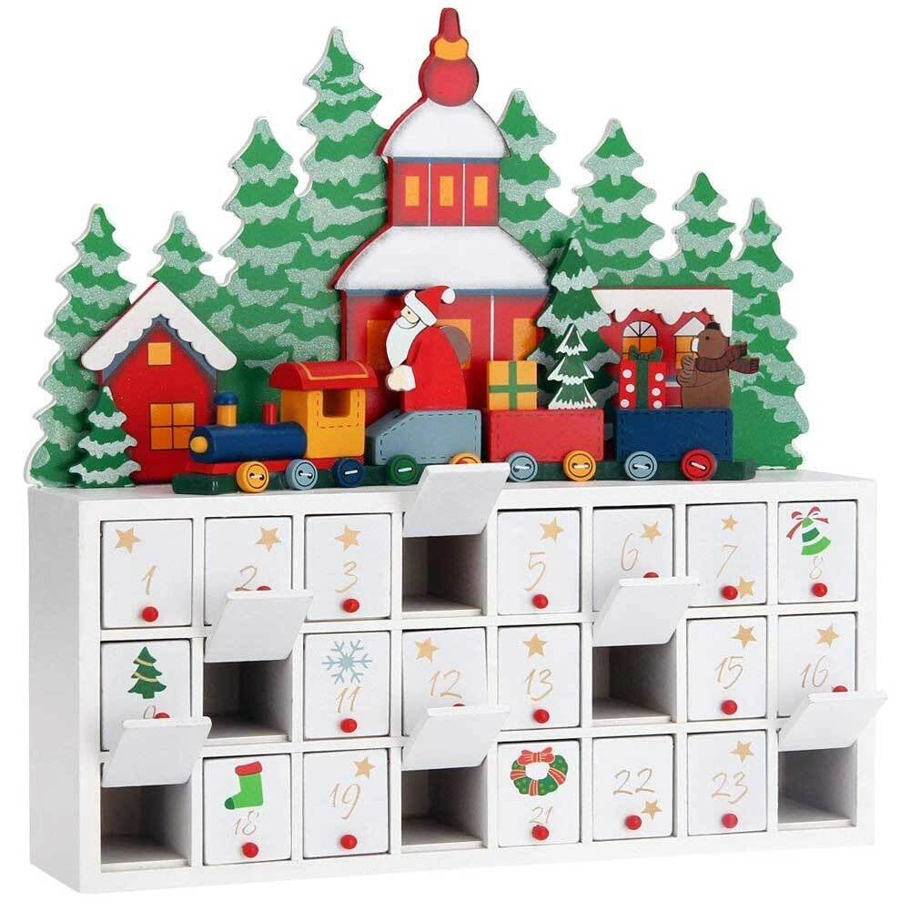 Calendario dell' Avvento Trenino Natalizio di Babbo Natale in Legno 24 Cassetti
