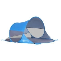 Tenda da Spiaggia Pieghevole Pop-Up Automatica con Protezione UV, Finestra Posteriore, Grande Tappeto da Terra, Azzurro