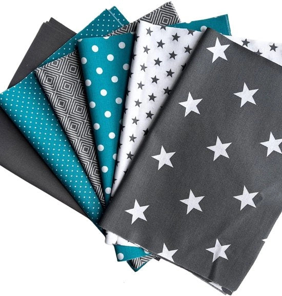 Pakchet di tessuti patchwork di cotone 12 x (25x35cm) (azzurro grigio bianco)
