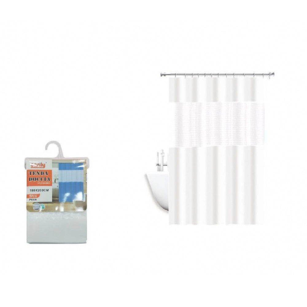 Trade Shop - Tenda Doccia Vasca Impermeabile Antimuffa Bianco 3d 180 X 220 Cm Giuntura 52134 -