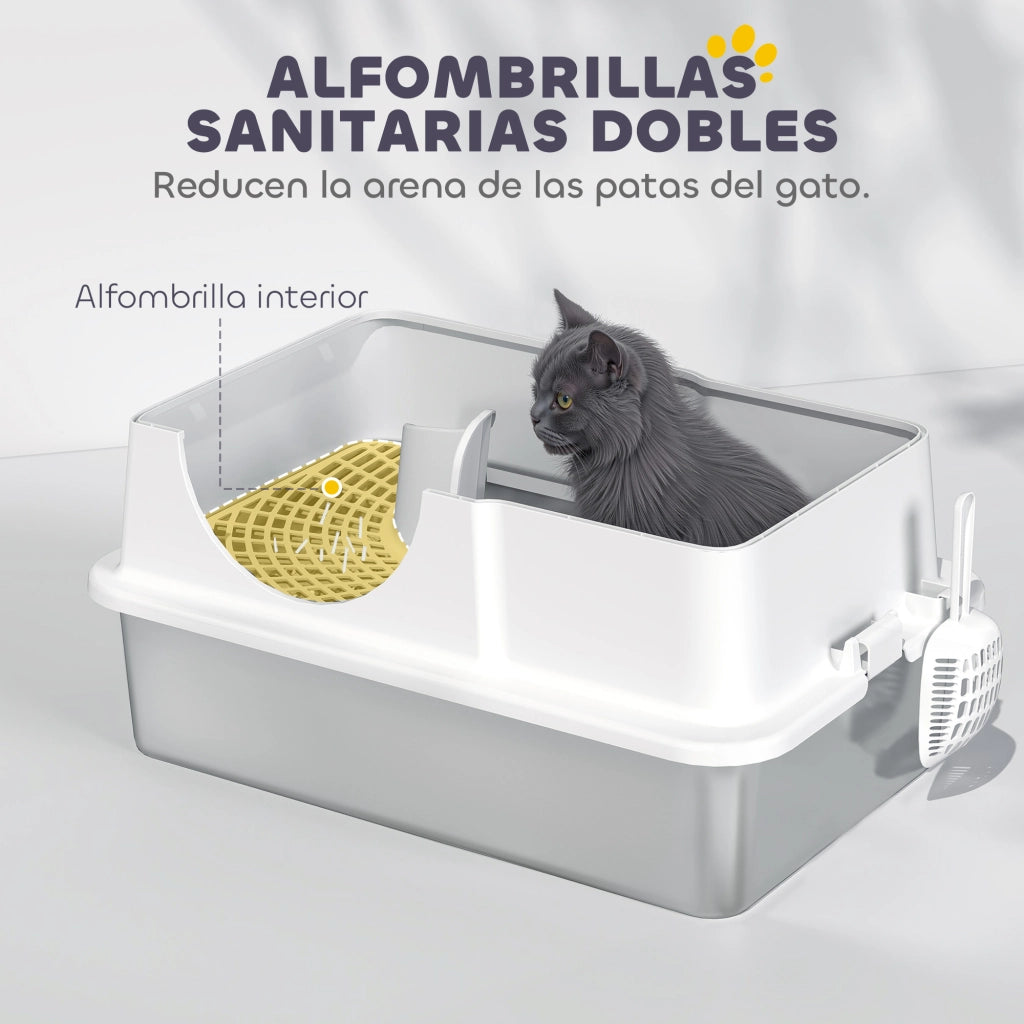 Arenero per Gatti Coperto con Bandeja in Acciaio Inossidabile ¨C Zephmum ¨C Bianco