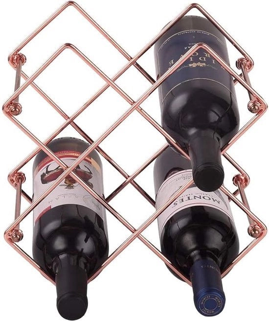 Wijnrek per banco - 6 contenitori per vino per conservazione del vino - wijnrek metallico autonomo - wijnrek per tavolo compatto (rosa)