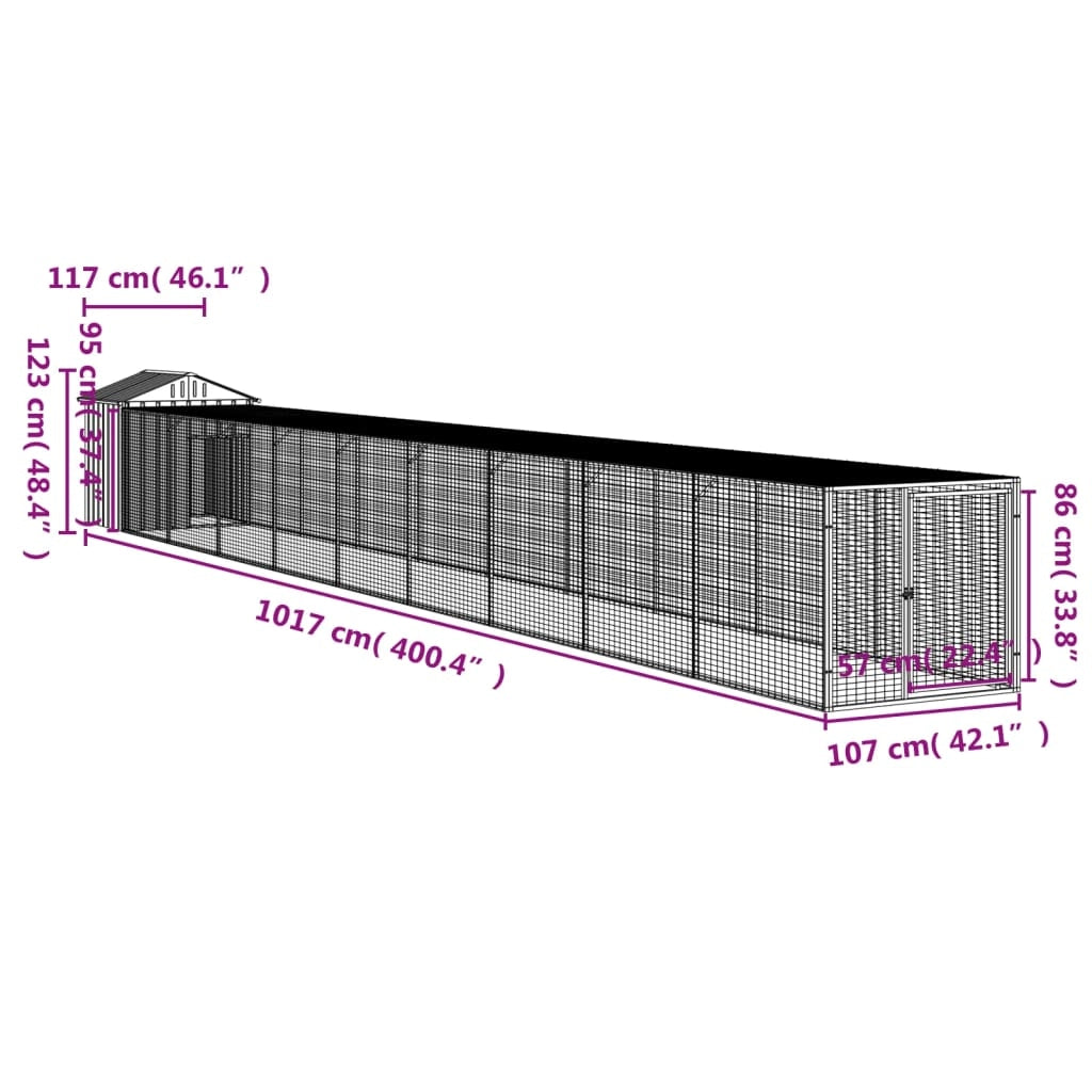 Recinto per pollaio con recinto per galline 117 x 1017 x 123 cm in acciaio zincato antracite 02_0043944