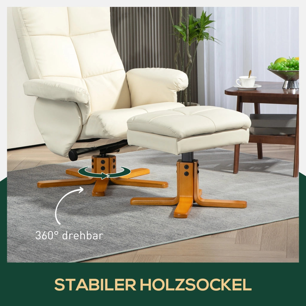 Poltrona Relax Massaggiante Reclinabile con Pouf ¨C Zephmum ¨C Similpelle Cremewei? 360¡ã Girevole