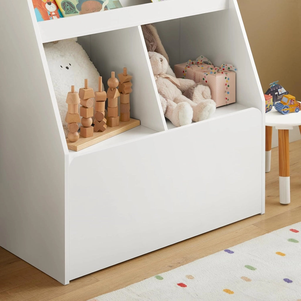 Libreria per bambini Scaffale per bambini con cassapanca portagiochi estraibile Mobili cameretta Bianco 76x40x100cm KMB83-W
