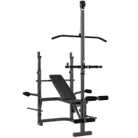 Panca Multifunzione con Supporto per Bilanciere, Supporto Gambe e Barra Superiore, Nero