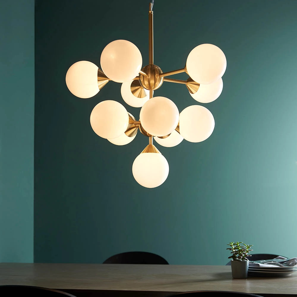 Lampadario Oscar Endon ottone 11 sfere vetro bianco G9