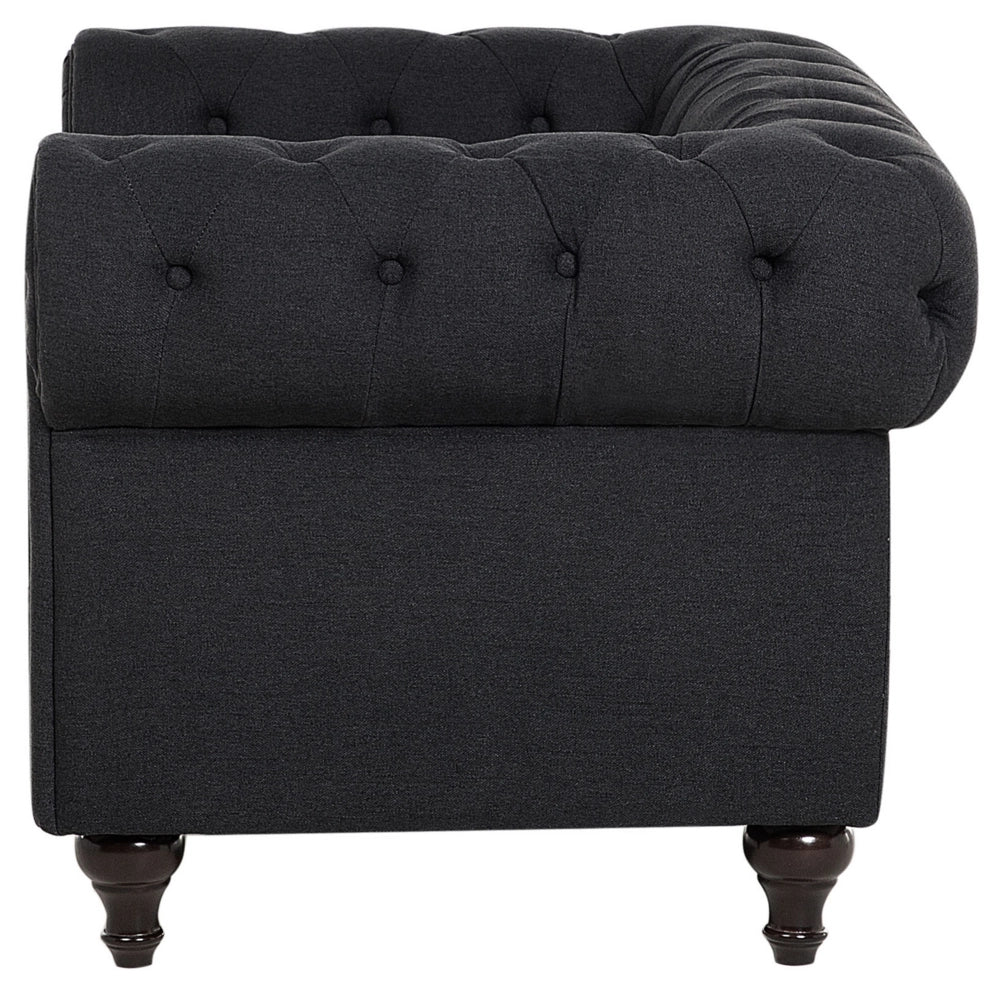 Poltrona Chesterfield Grigio Grafite Rivestimento Gambe In Legno Scuro Contemporaneo