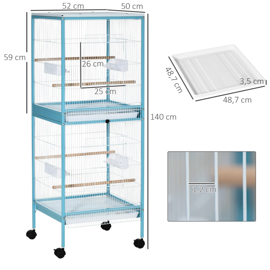 Gabbia per Uccelli Grande con Piedistallo Doppio ¨C zephmum ¨C Blu Chiaro 51.5x50x140cm