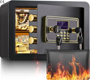 Safetta - Cassetto per Chiavi - Resistenze al Fuoco - Imbottito Acqua - 25 Litri - Safetta Elettrica - Incluso Cassettino per denaro - Borsa per Documenti - Con Pannello Removibile - Nero